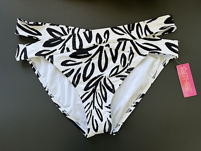 #ad Black amp; White Side Cut Out Wide Strap Bikini Bottom Swim Woman#x27;s Size XXL NEW $9.98