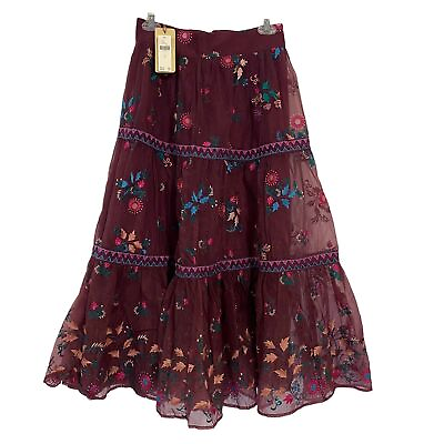 #ad Anthropologie Let Me Be Embroidered Organza Midi Skirt Small NWT $110.00