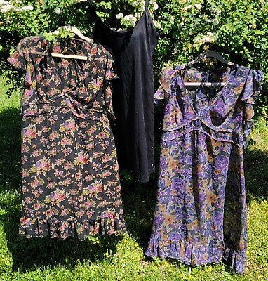 #ad Lot 2 floral summer dresses polyester women Joe Browns M L 12 14 black slip $39.50