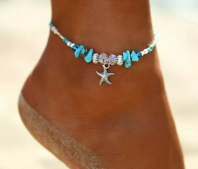 Womens Beach Ankle Jewelry Starfish Stone Anklet Silver Color Chain 22 9 $8.79