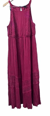 #ad #ad Torrid Women#x27;s Boho Maxi Dress Plus Sz 2 Burgundy Lace Trim Lined 100% Rayon c6 $25.30