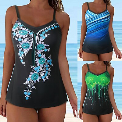 #ad Tankini Swimsuits For Women Tummy Control 2 Piece Stretch Loose Rafting Sailing $16.99