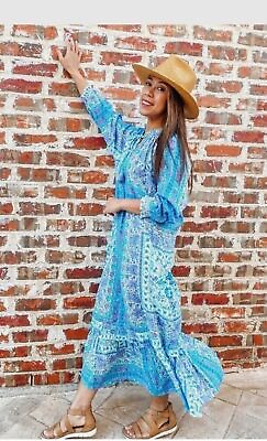 #ad Zara Printed Blue Midi Maxi Flowy Boho Dress Size M CottageCore Bloggers Fav $22.00