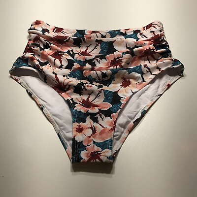 #ad NEW High Waist Black Floral Print Swim Bottom High Waisted Womens Size Medium $12.99