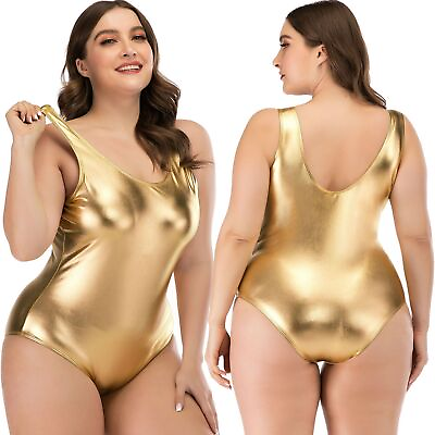 #ad Women#x27;s Metallic Shiny Sleeveless Swimsuit Ladies One Piece Bikini Plus Size $23.67