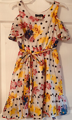 #ad Girls Floral Dress Size 8 Cold Shoulder Lined $2.99