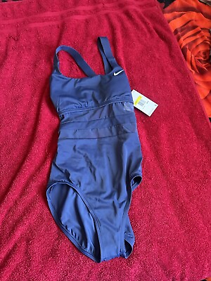 #ad Nike Women’s Size S Mesh Sheer Middle One Piece Swim Suit Navy NESS9365 440 $40.00