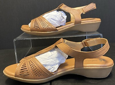 #ad Naturalizer N5 Sz 9 Women’s Brown Leather Contour T Strap Summer Dress Sandals $13.99
