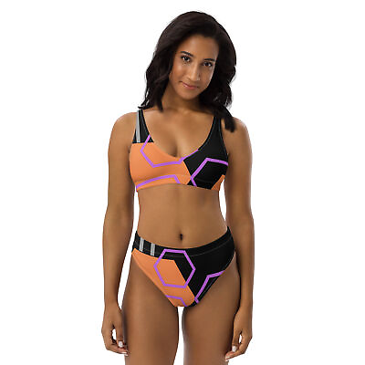 #ad #ad New Women#x27;s Size XS 3XL High Waisted Bikini Set Coral and Black Removable Pads $45.06