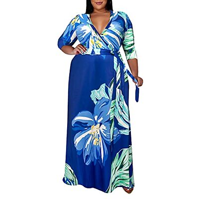 #ad Runwind Floral Maxi Dresses for Women Plus Size V Neck 3 4 Sleeve Dress with $20.99