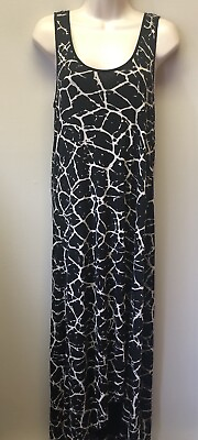 #ad NEW Kensie Women#x27;s S Sleeveless Black White Printed High Low Maxi Tank Dress $17.83