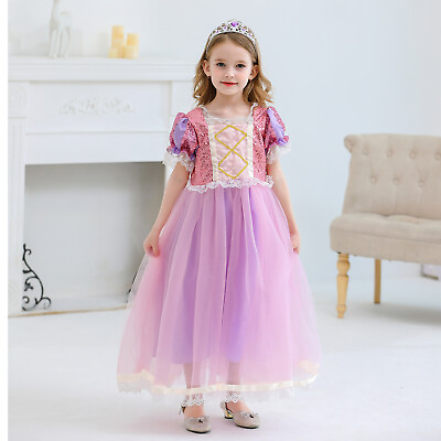 #ad Summer Girl Cute Sweet Stitching Sequins Puff Sleeve Long Princess Dress $38.35