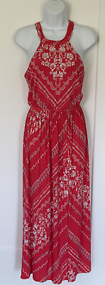 #ad Three Pink Hearts Red Blue White Sleeveless Floral Maxi Dress XS $18.00