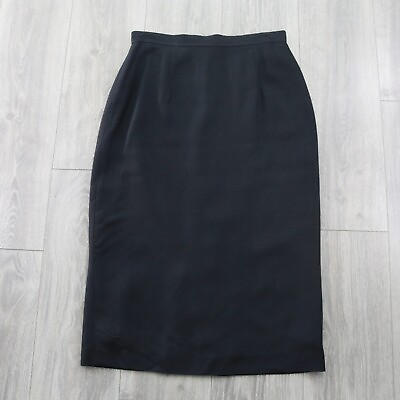 #ad #ad Classic Skirt Women Black Knee Length Lined Rayon Rear Zip Kick Slit $10.00