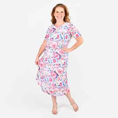 #ad TAMSY Pink Polyester Flower Pattern 2 Piece Chiffon Elastic Waist Skirt Set 2X $99.49