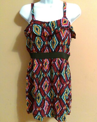 #ad Forever 21 Multicolored Printed Sleeveless Summer Dress Size Medium Junior Fit $9.02