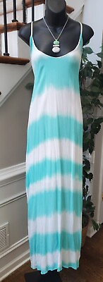 #ad Vanilla Bay Womens Blue White Rayon Scoop Neck Sleeveless Long Maxi Dress Large $35.00