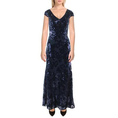 #ad Alex Evenings Womens Navy Sequined Long Evening Dress Gown Petites 8P BHFO 6106 $101.99