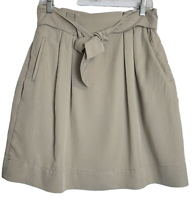 #ad Hamp;M A Line Short Skirt Women 8 Pleated Minimalist Beige Tie Belt Side Zip $8.00