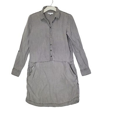 #ad DOWNEAST Shirt Dress Small Chambray Gray Long Sleeves Sheath Lyocell Pockets $19.88