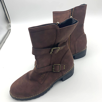 #ad Buckle Boot Womens Size 7 Brown Casual Faux Leather Zip Up $27.00