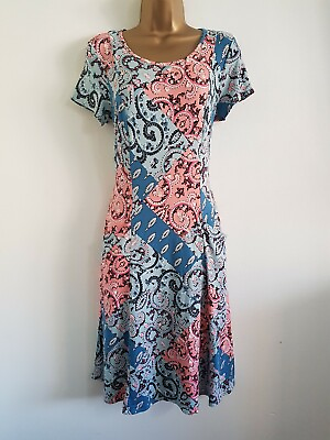 Ex Mamp;Co 8 22 Paisley Print Blue Pink Short Sleeve Shift Swing Tea Dress Summer GBP 9.99