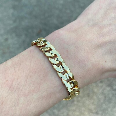 Gold Bracelet Gold Mens Womens Wide 10mm Cuban Link Chain Bracelet 9in $25.00
