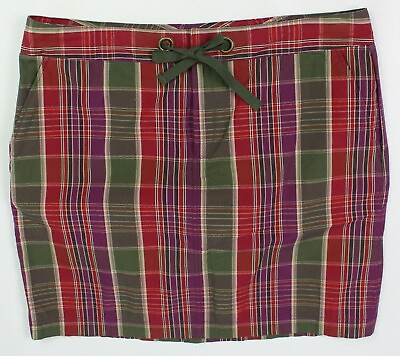 Chaps size 14 plaid straight pencil skirt short red purple green pockets $13.96