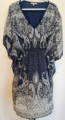 #ad Blue And White Paisley Lightweight Dress 2X $14.95