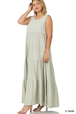 #ad Plus Size Tiered Maxi Dress Lt. Sage 1XL $39.99
