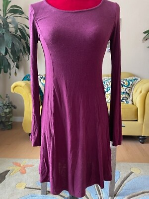 FOREVER 21 BURGUNDY RIBBED STRETCH FIT N FLARE PULLOVER DRESS SZ SMALL S $12.88