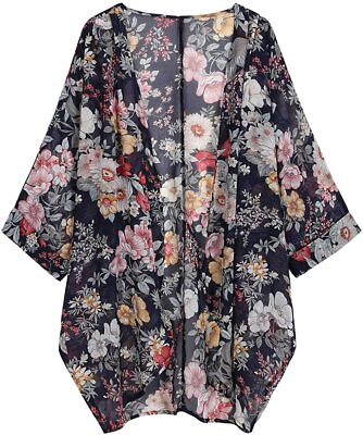 #ad Tribear Women#x27;s Sheer Chiffon Kimono Cardigan Solid Casual Capes Beach Cover up $46.72