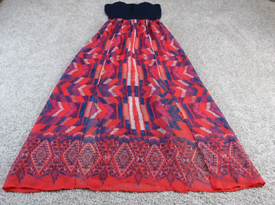 LOVE FIRE Maxi Dress Strapless Cutout Peekaboo Multi Color Small Tube Boho Hippy $7.99