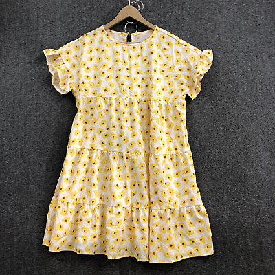 Girls Children#x27;s Floral Sunflower Summer 100% Rayon Dress Yellow Large NWOT $10.49