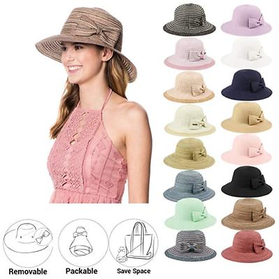 Women#x27;s UPF50 Foldable Packable Summer Sun Beach Straw Hat Cap $12.99