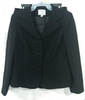 #ad Le Suit Black Polka Dot Embroidered Skirt Suit Set Sz 14p $38.95