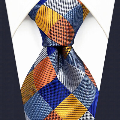 #ad S17 Mens Tie Extra Long Size Multi color Checks Wedding Geometric Jacquard Weave $7.99