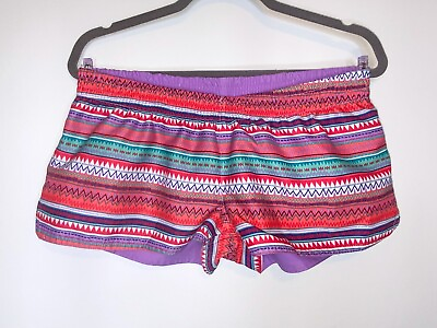 RAYA SUN Small Reversible Beach Swimwear Cover Up Shorts Purple Chevron Print $14.00