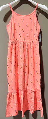 #ad Cat amp; Jack Girls#x27; XL 14 16 Neon Peach Pink Palm Tree Print Sleeveless Maxi Dress $18.15