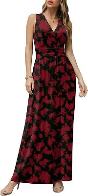 #ad CATHY Women#x27;s Casual Sleeveless Deep V Neck Long Dress Beach Waist Maxi Dresses $66.25