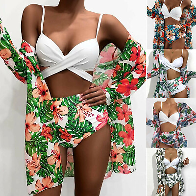 #ad Sexy Women Three Pieces Floral Bikini Push Up Padded Swimwear Swimsuit Beachwear $27.54