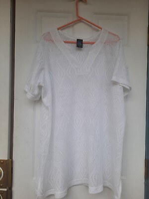 #ad White Crocheted Size 3XL Beach Cover up Top $10.00