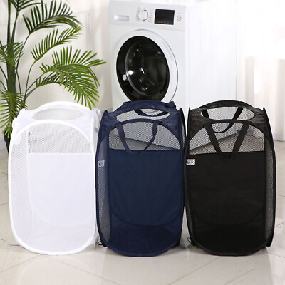 Mesh Up Dirty Laundry Basket Hamper Foldable Laundry Basket Durable Handles FDMI $6.41