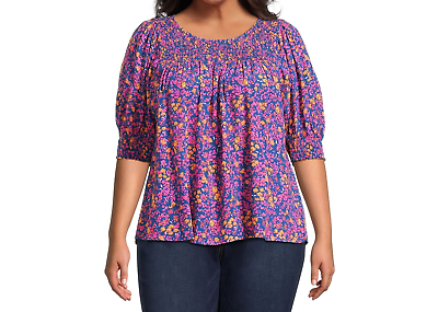 #ad #ad Terra amp; Sky Women’s Small Flowers Plus Size 4X Smocked Blouse w Keyhole Back $17.95