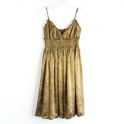 #ad BCBG Max Azria 100% silk brown print mini short light summer dress XS spaghetti $34.00