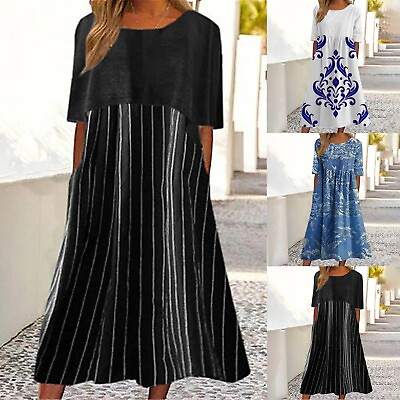 #ad Women#x27;s Casual Fashion Dress Waist Sexy Party Dress Short Sleeves Crew Neck $29.35