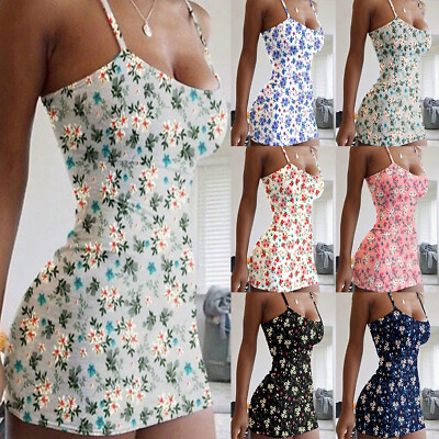 #ad Women Sleeveless Bodycon Floral Mini Dress Summer Sexy Cocktail Party Dresses $13.61