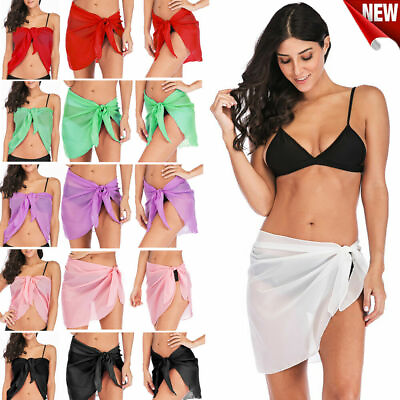 Ladies Bikini Cover Up Ruffle Beach Apron Sexy Wrap Dress Beach Cover Up Dress $9.49