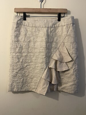 #ad Anthropologie Odille Skirt Floral Jacquard Ruffle Mini in Cream Beige Sz 10 $22.00