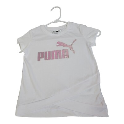 PUMA Little Girls White Pink Tee T Shirt Sport Athletic Size XS 5 6 Kids $9.99